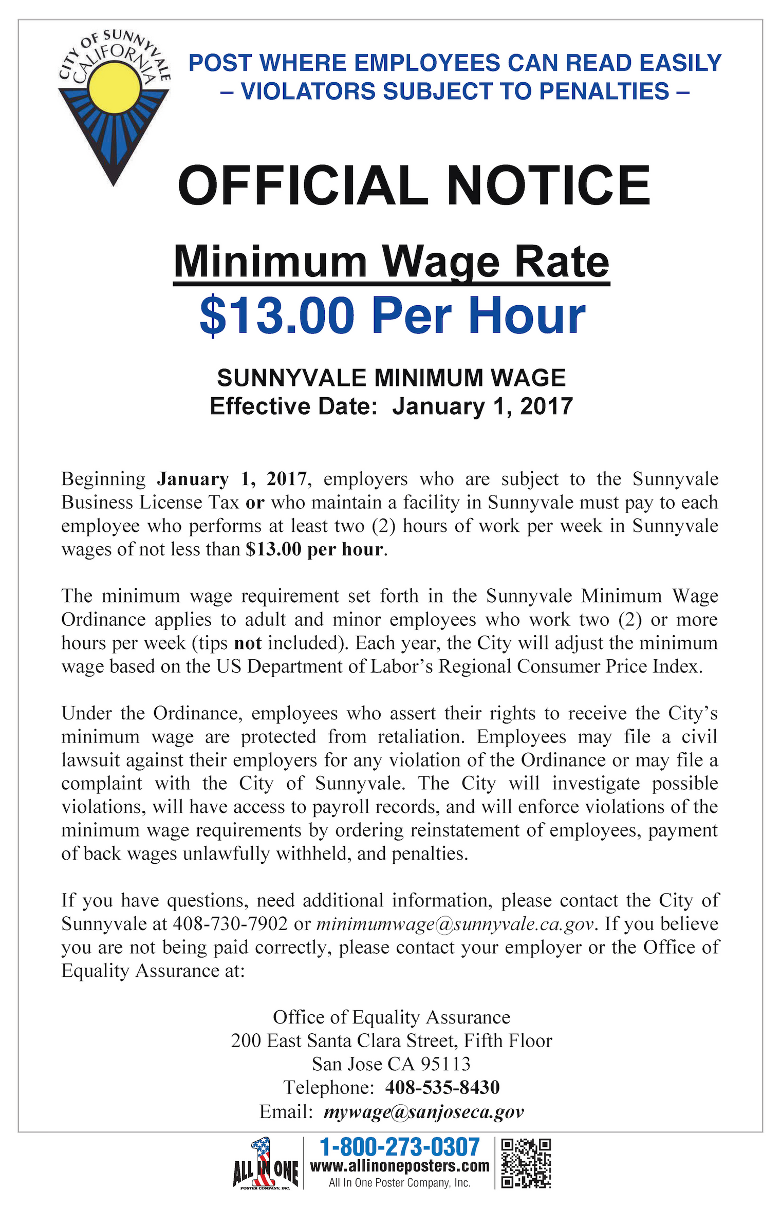 2026 Sunnyvale City Minimum Wage
