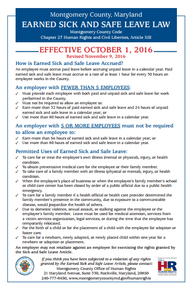 Montgomery County Earned Sick and Safe Leave Law
