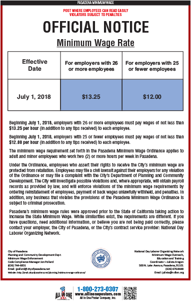 2026 Pasadena Minimum Wage