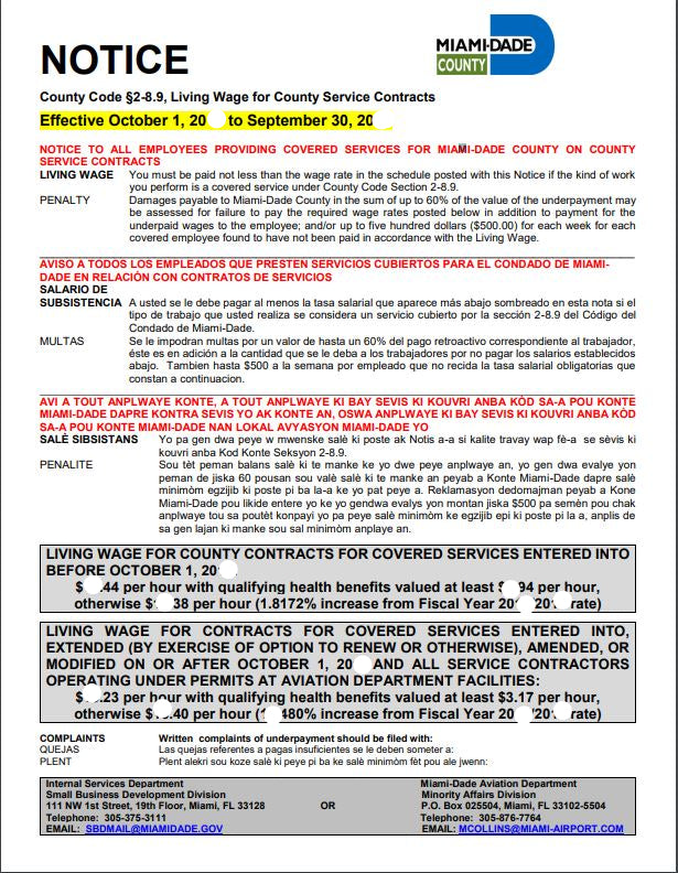 2026 Miami-Dade County Living Wage Service Contracts