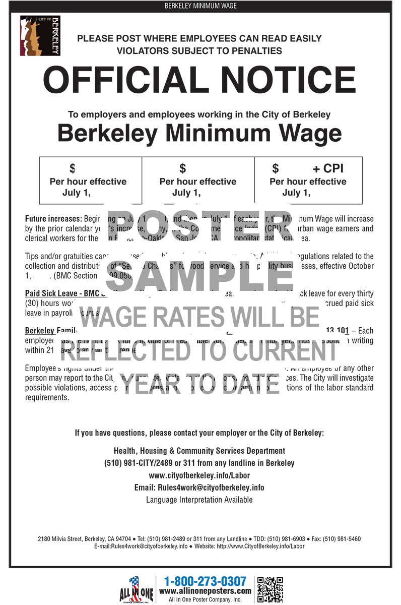 2026 Berkeley City Minimum Wage Labor Law Poster – All In One Posters