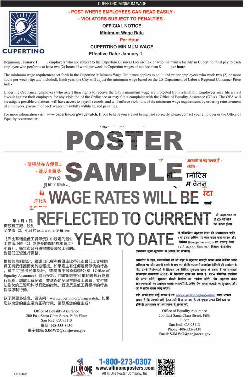 2026 Cupertino Minimum Wage Poster