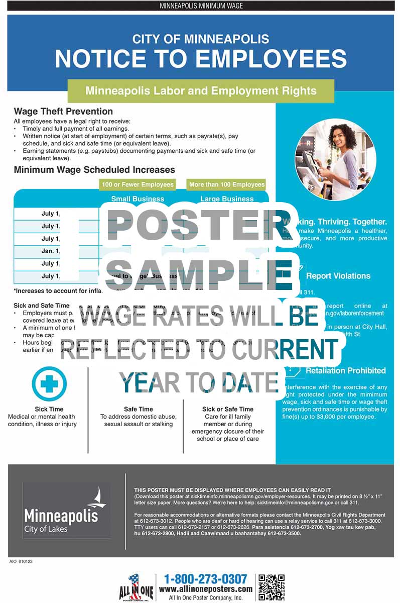 2026 Minneapolis Minimum Wage Labor Law Poster | Local Ordinance – All ...