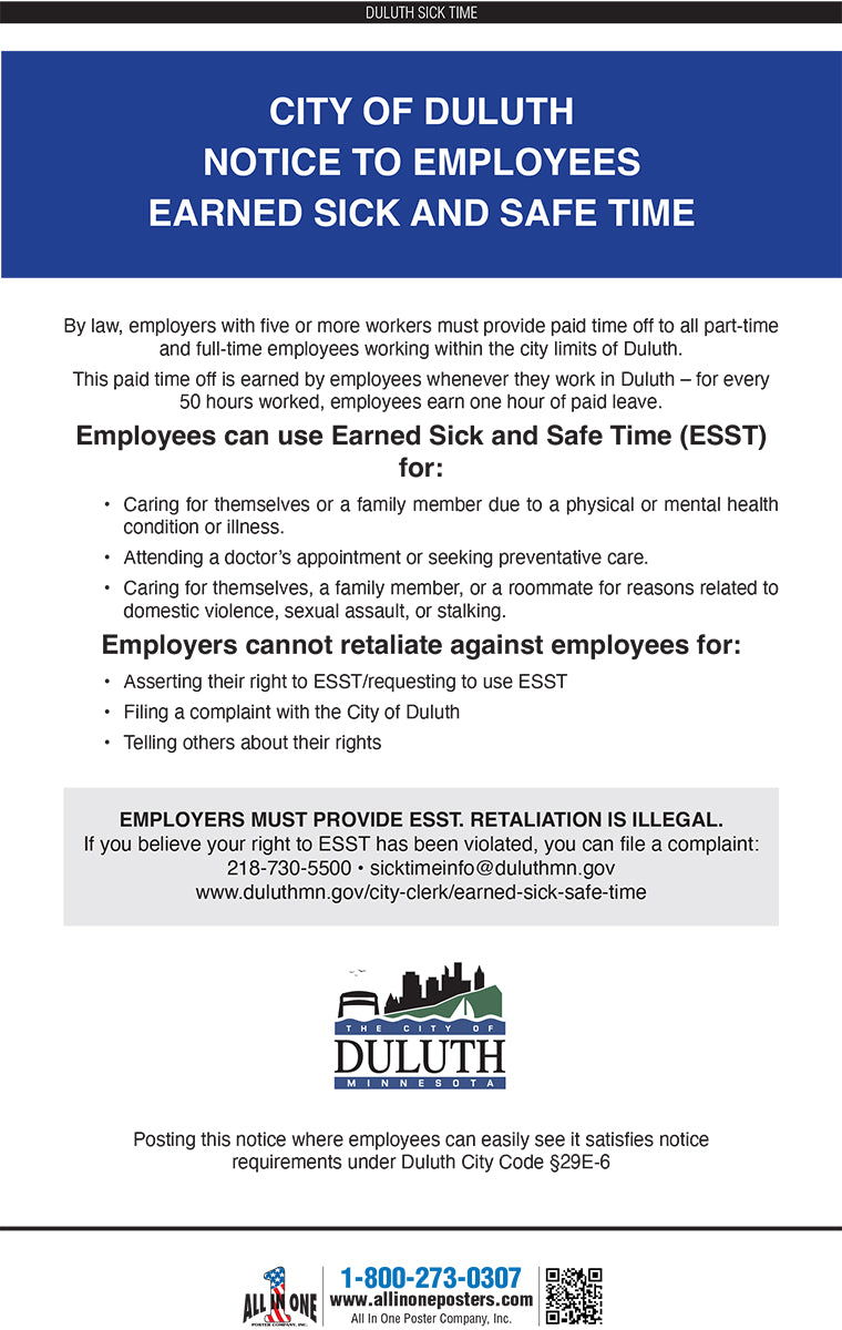 Duluth Earned Sick and Safe Time Poster