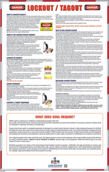 Lockout / Tagout OSHA Safety Poster for Workplace