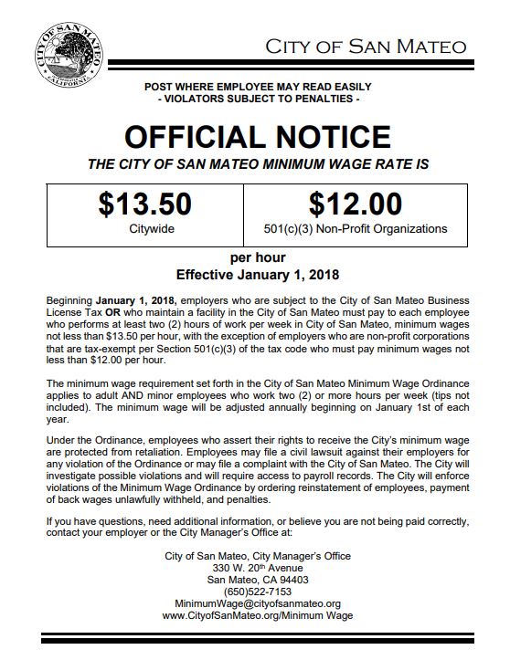2026 San Mateo Minimum Wage