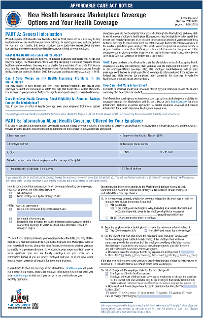 Affordable Care Act Notice | Additional Federal Posting Labor Law ...