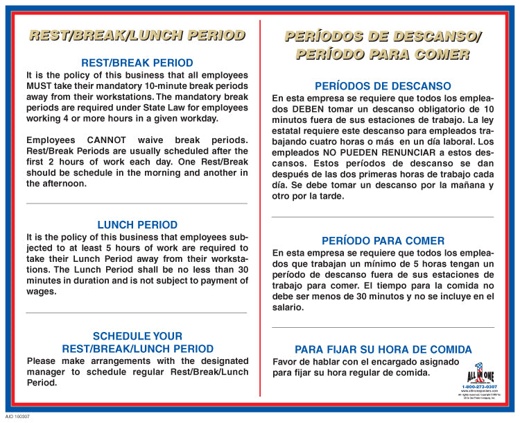California Rest/Break/Lunch Period Notice Bilingual