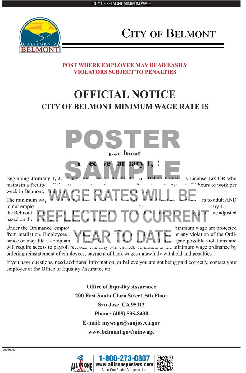 2026 Belmont City Minimum Wage Poster