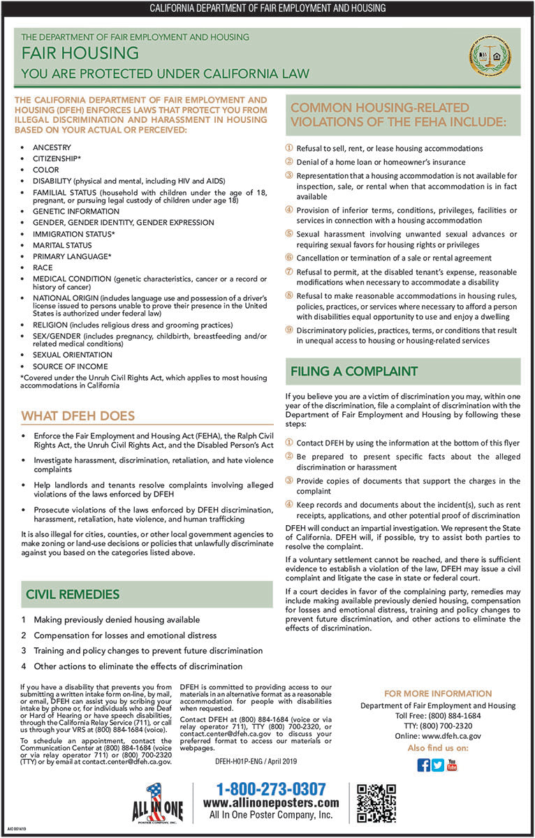 California Fair Housing Poster