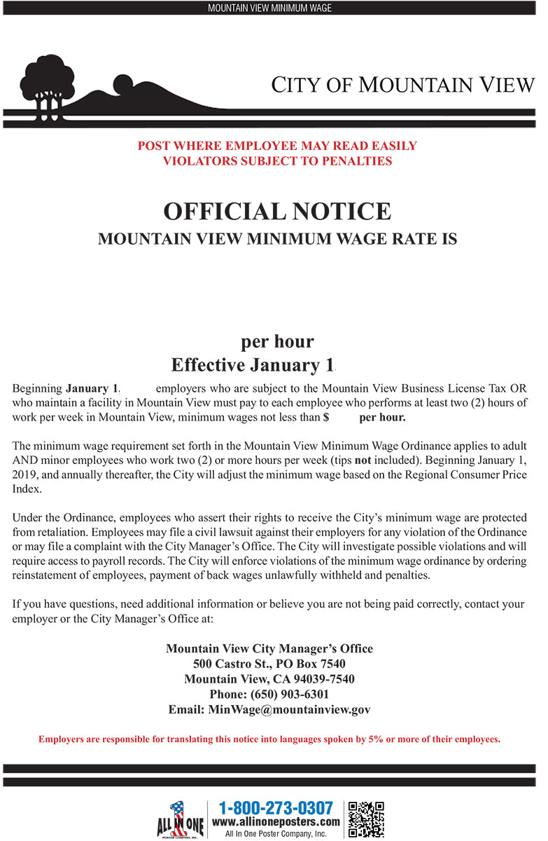 2026 Mountain View City Minimum Wage