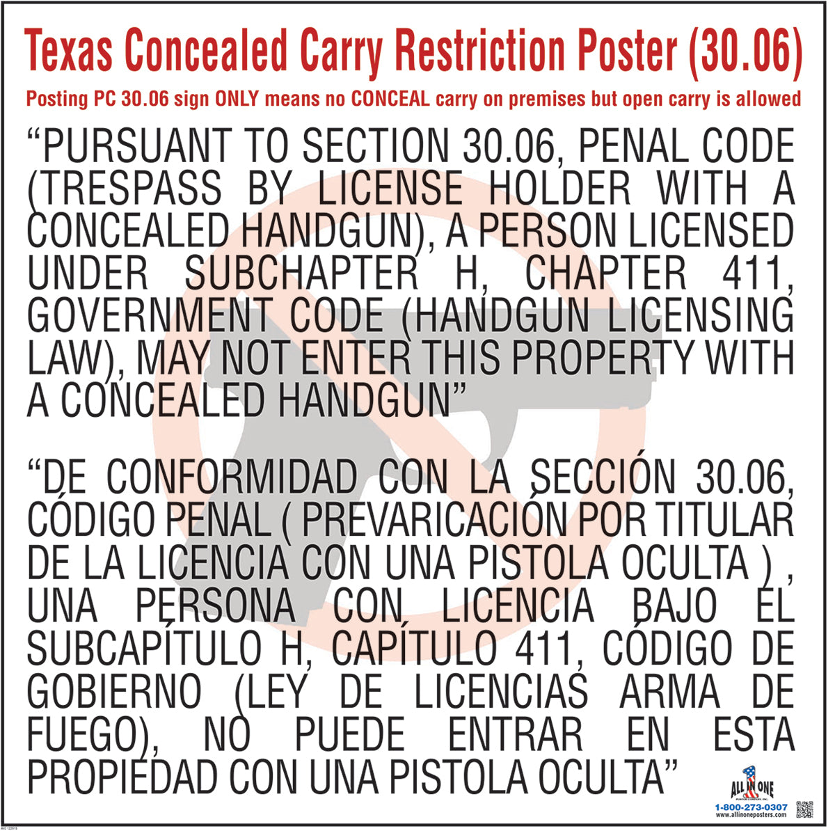 Texas Gun Law Poster Bilingual